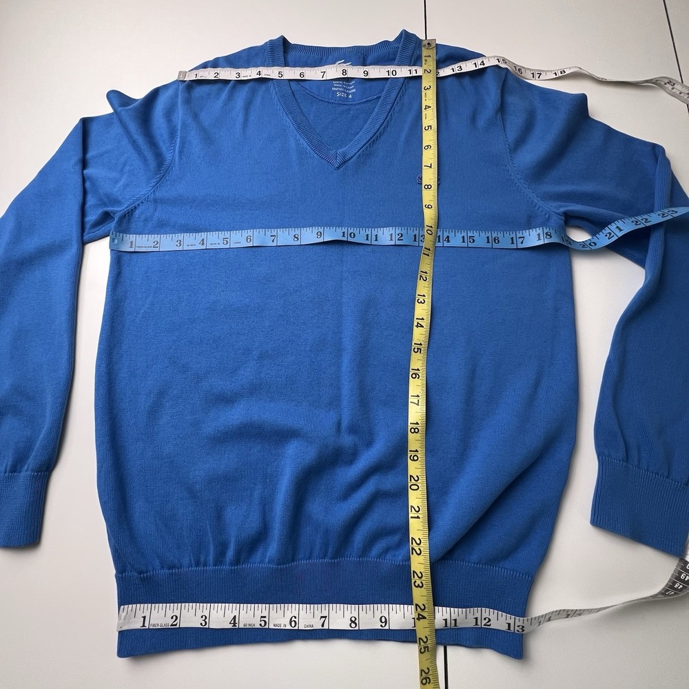 Lacoste Sweater Men's Size 4 (Medium) Blue Cotton V Neck Crocodile Logo Pullover - Picture 7 of 13